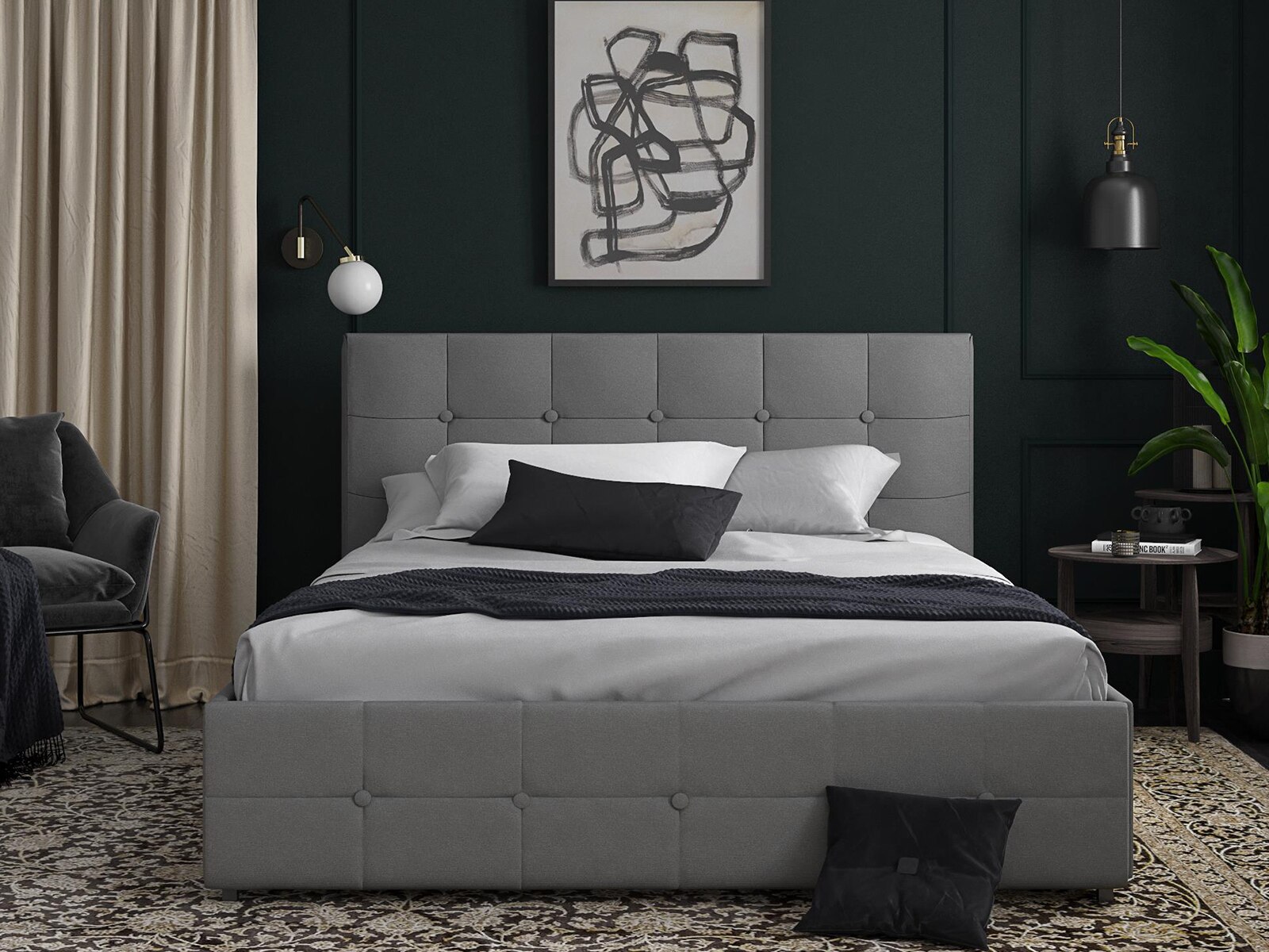 Atwater Living Ryder Linen Upholstered Bed with Storage Mattress Firm