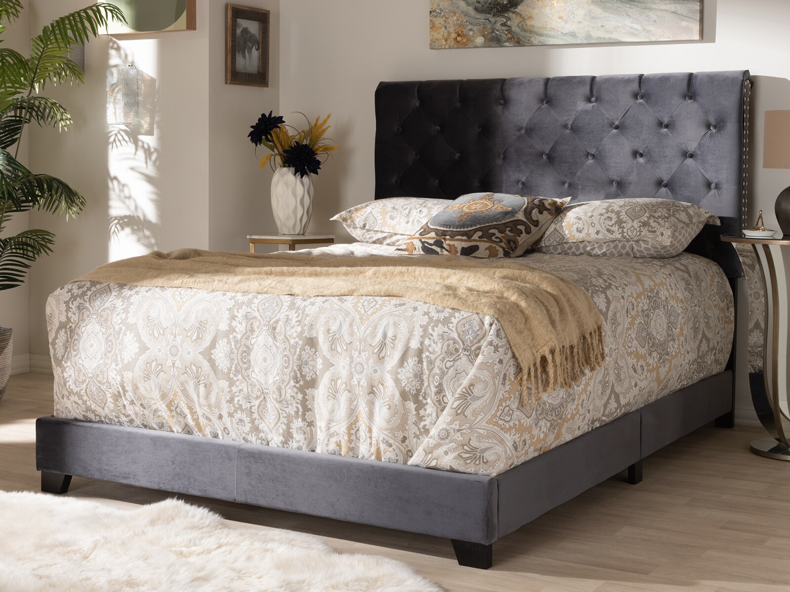 Baxton Studio Candace Luxe Glamour Velvet Upholstered Bed