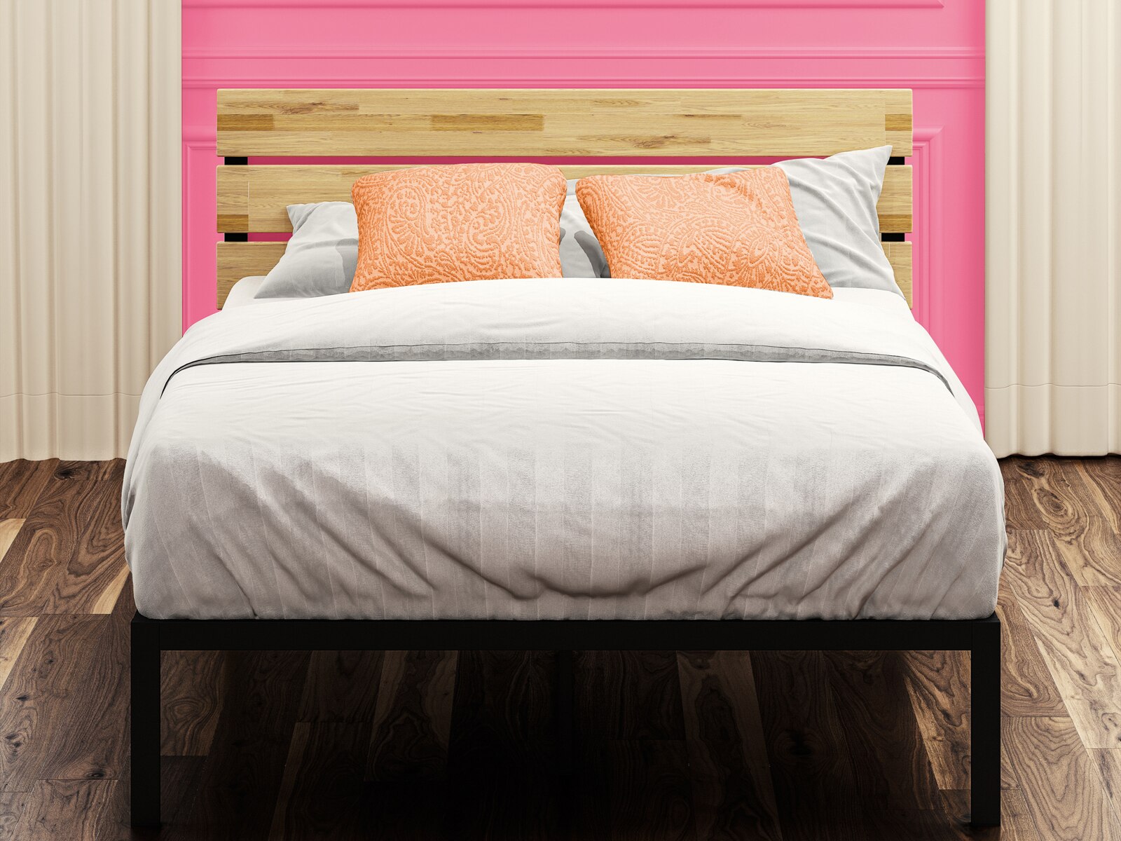 Metal and wood platform bed frame hotsell