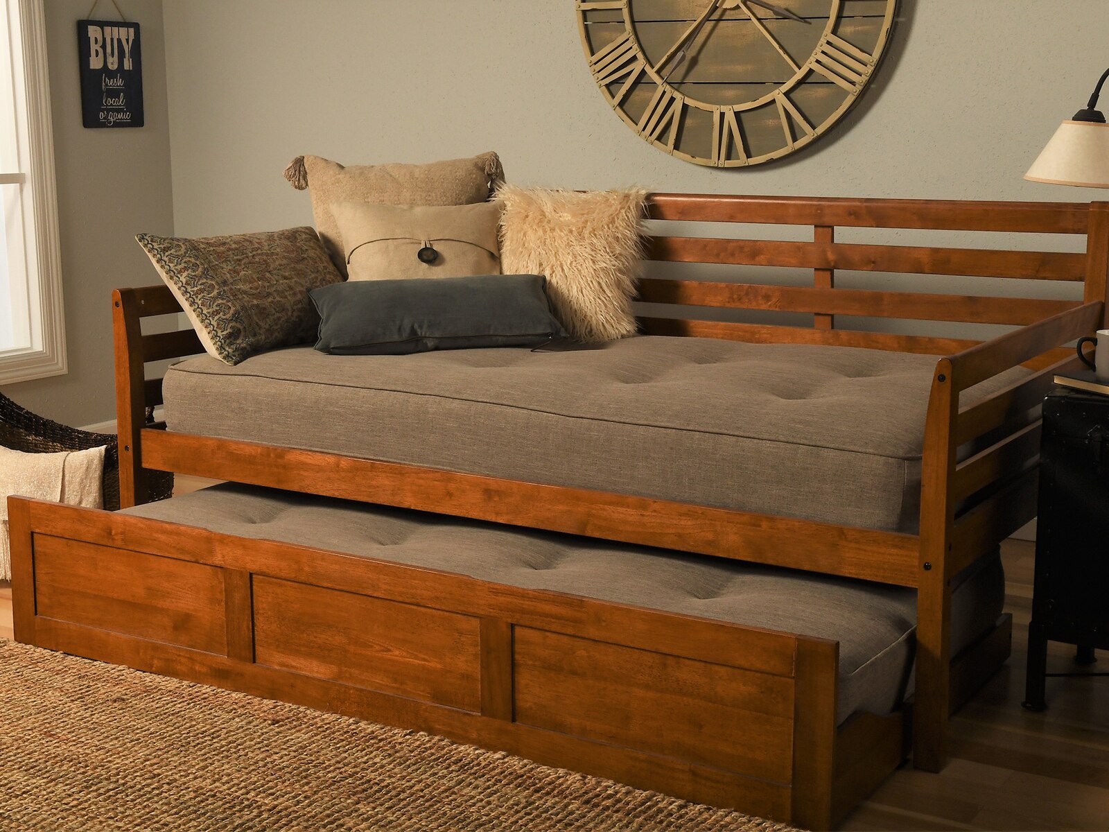 Boho Daybed W/ Trundle & Linen Stone Mattresses